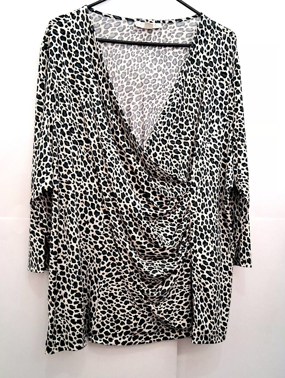 EMALINE Draped V-Neck Leopard Print Blouse  Size 2X